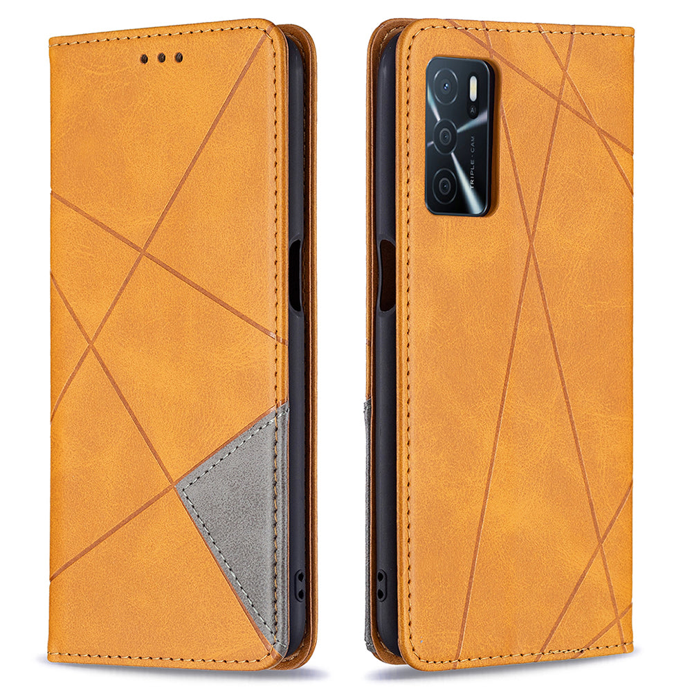 Magnetic Closure Card Holder Vintage Rhombus-Like Imprinting Drop-proof Leather Stand Protective Case for Oppo A16/A16s/A54s