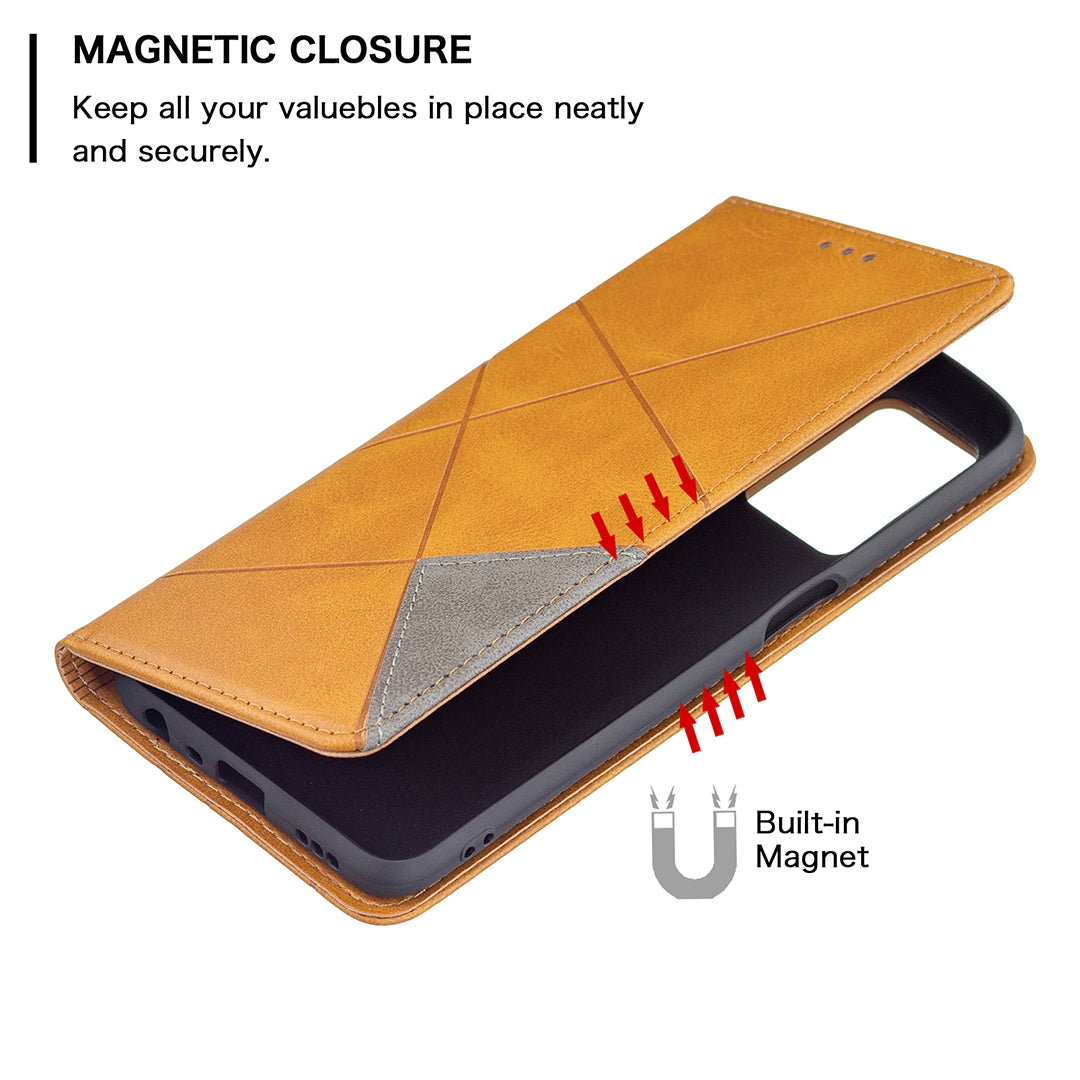 Magnetic Closure Card Holder Vintage Rhombus-Like Imprinting Drop-proof Leather Stand Protective Case for Oppo A16/A16s/A54s