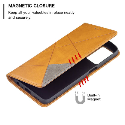 Magnetic Closure Card Holder Vintage Rhombus-Like Imprinting Drop-proof Leather Stand Protective Case for Oppo A16/A16s/A54s