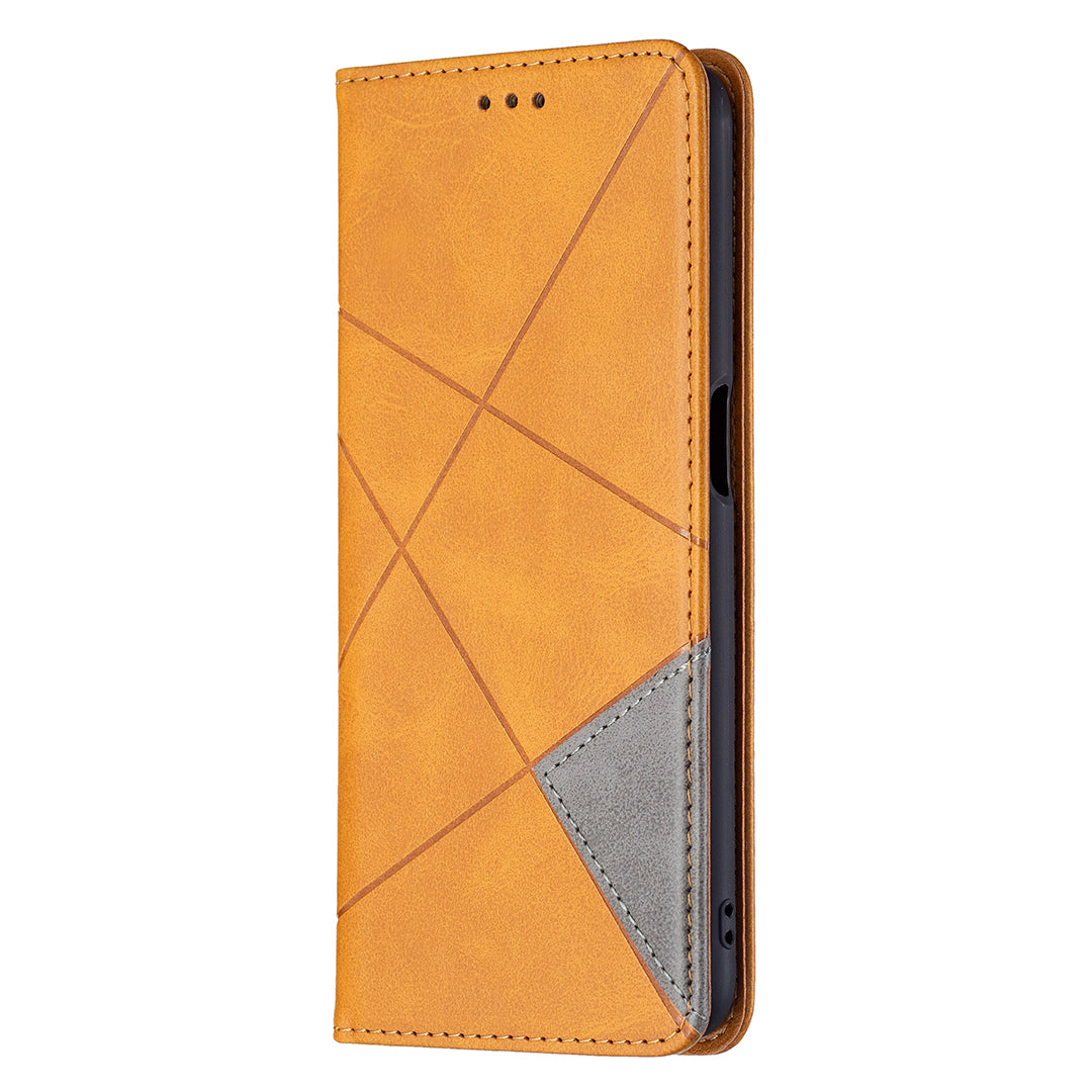 Magnetic Closure Card Holder Vintage Rhombus-Like Imprinting Drop-proof Leather Stand Protective Case for Oppo A16/A16s/A54s