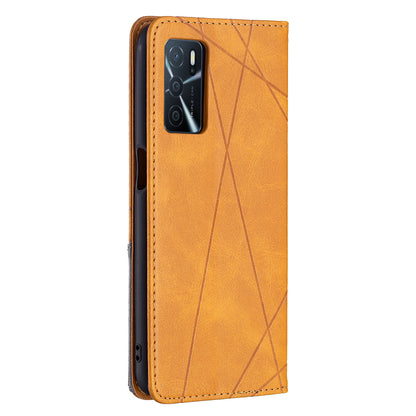 Magnetic Closure Card Holder Vintage Rhombus-Like Imprinting Drop-proof Leather Stand Protective Case for Oppo A16/A16s/A54s