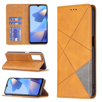 Magnetic Closure Card Holder Vintage Rhombus-Like Imprinting Drop-proof Leather Stand Protective Case for Oppo A16/A16s/A54s