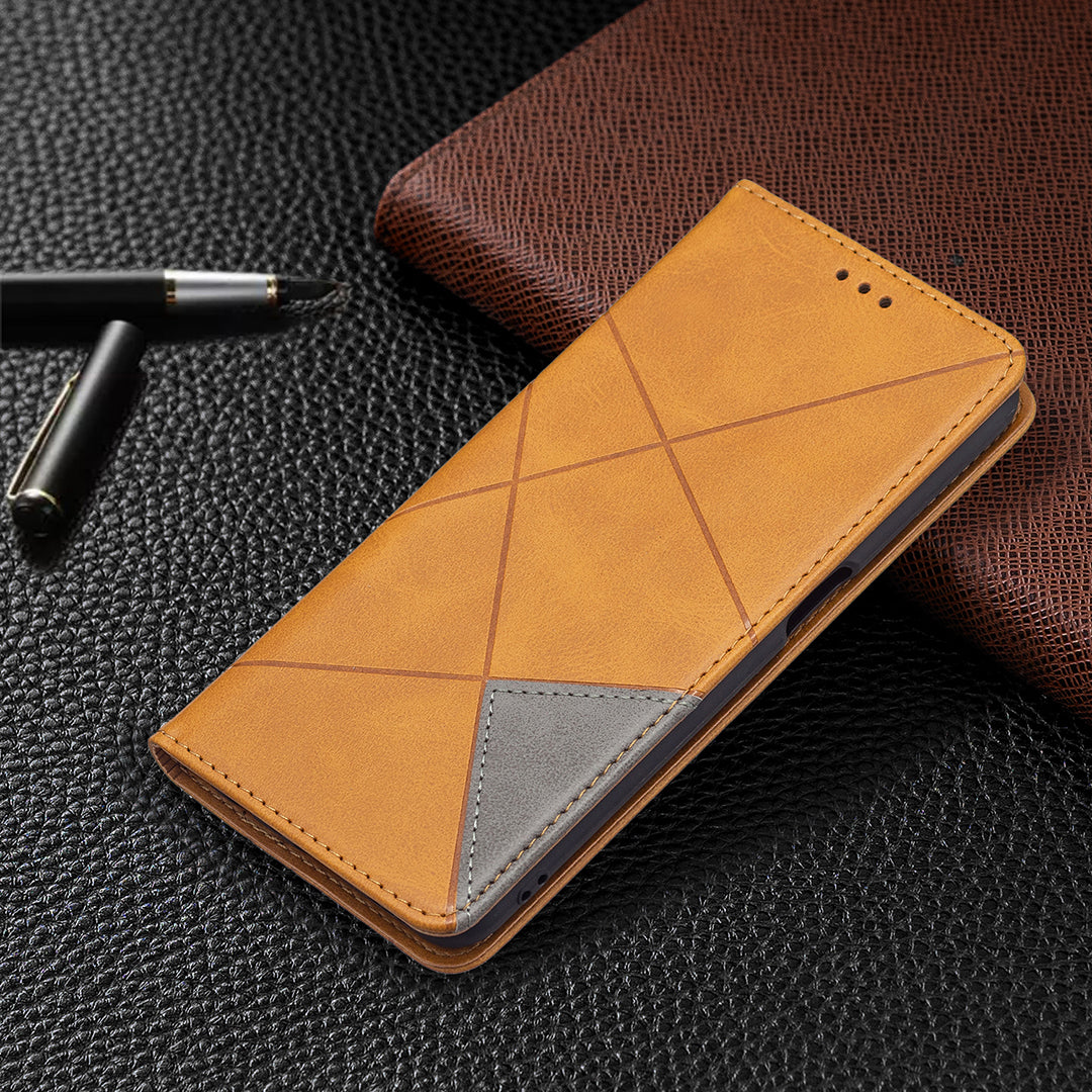 Magnetic Closure Card Holder Vintage Rhombus-Like Imprinting Drop-proof Leather Stand Protective Case for Oppo A16/A16s/A54s