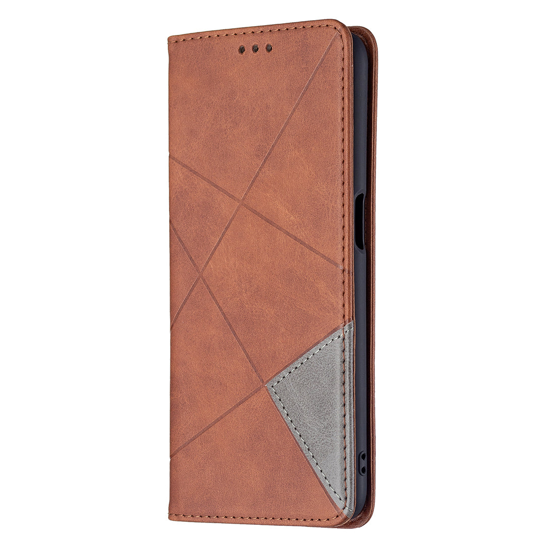 Magnetic Closure Card Holder Vintage Rhombus-Like Imprinting Drop-proof Leather Stand Protective Case for Oppo A16/A16s/A54s