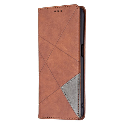 Magnetic Closure Card Holder Vintage Rhombus-Like Imprinting Drop-proof Leather Stand Protective Case for Oppo A16/A16s/A54s