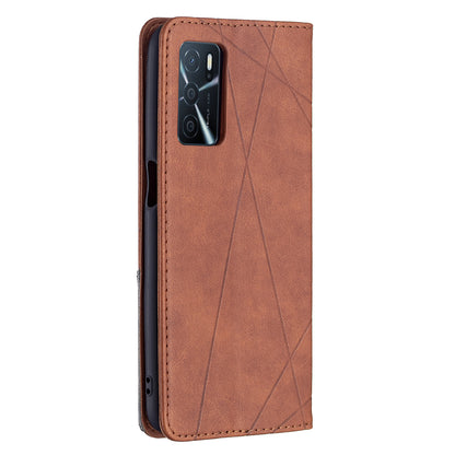 Magnetic Closure Card Holder Vintage Rhombus-Like Imprinting Drop-proof Leather Stand Protective Case for Oppo A16/A16s/A54s