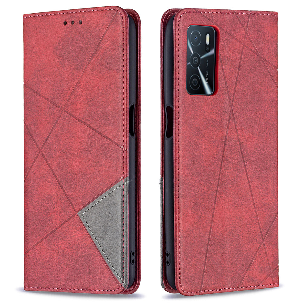 Magnetic Closure Card Holder Vintage Rhombus-Like Imprinting Drop-proof Leather Stand Protective Case for Oppo A16/A16s/A54s