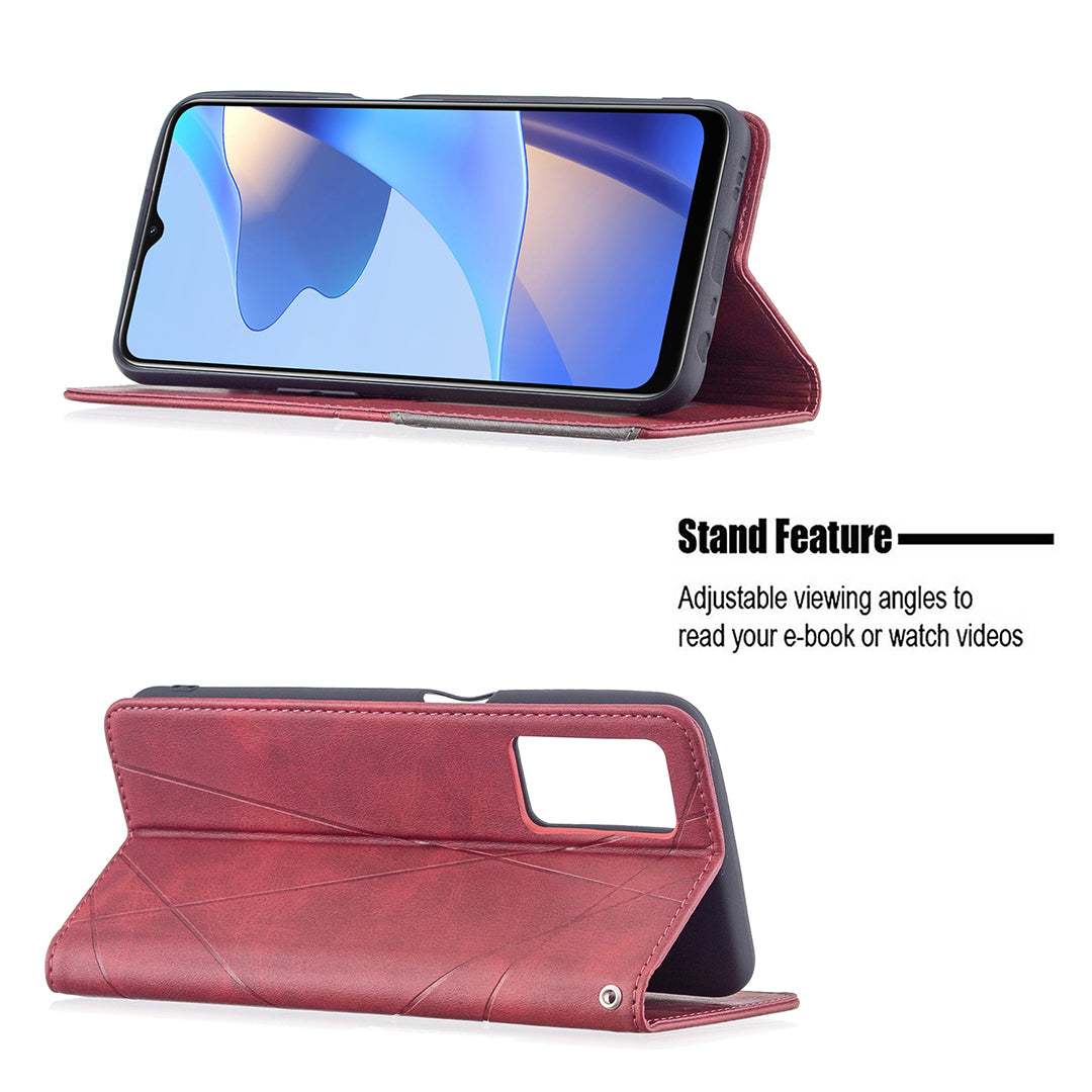 Magnetic Closure Card Holder Vintage Rhombus-Like Imprinting Drop-proof Leather Stand Protective Case for Oppo A16/A16s/A54s