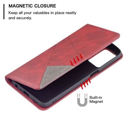 Magnetic Closure Card Holder Vintage Rhombus-Like Imprinting Drop-proof Leather Stand Protective Case for Oppo A16/A16s/A54s