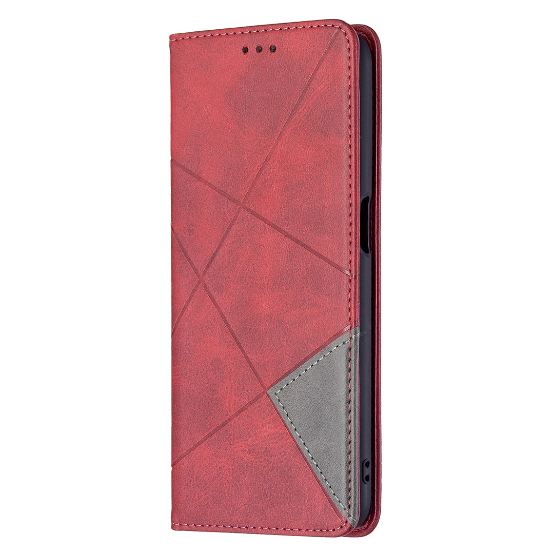 Magnetic Closure Card Holder Vintage Rhombus-Like Imprinting Drop-proof Leather Stand Protective Case for Oppo A16/A16s/A54s