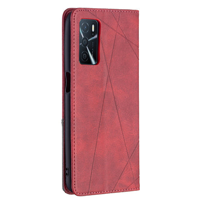 Magnetic Closure Card Holder Vintage Rhombus-Like Imprinting Drop-proof Leather Stand Protective Case for Oppo A16/A16s/A54s