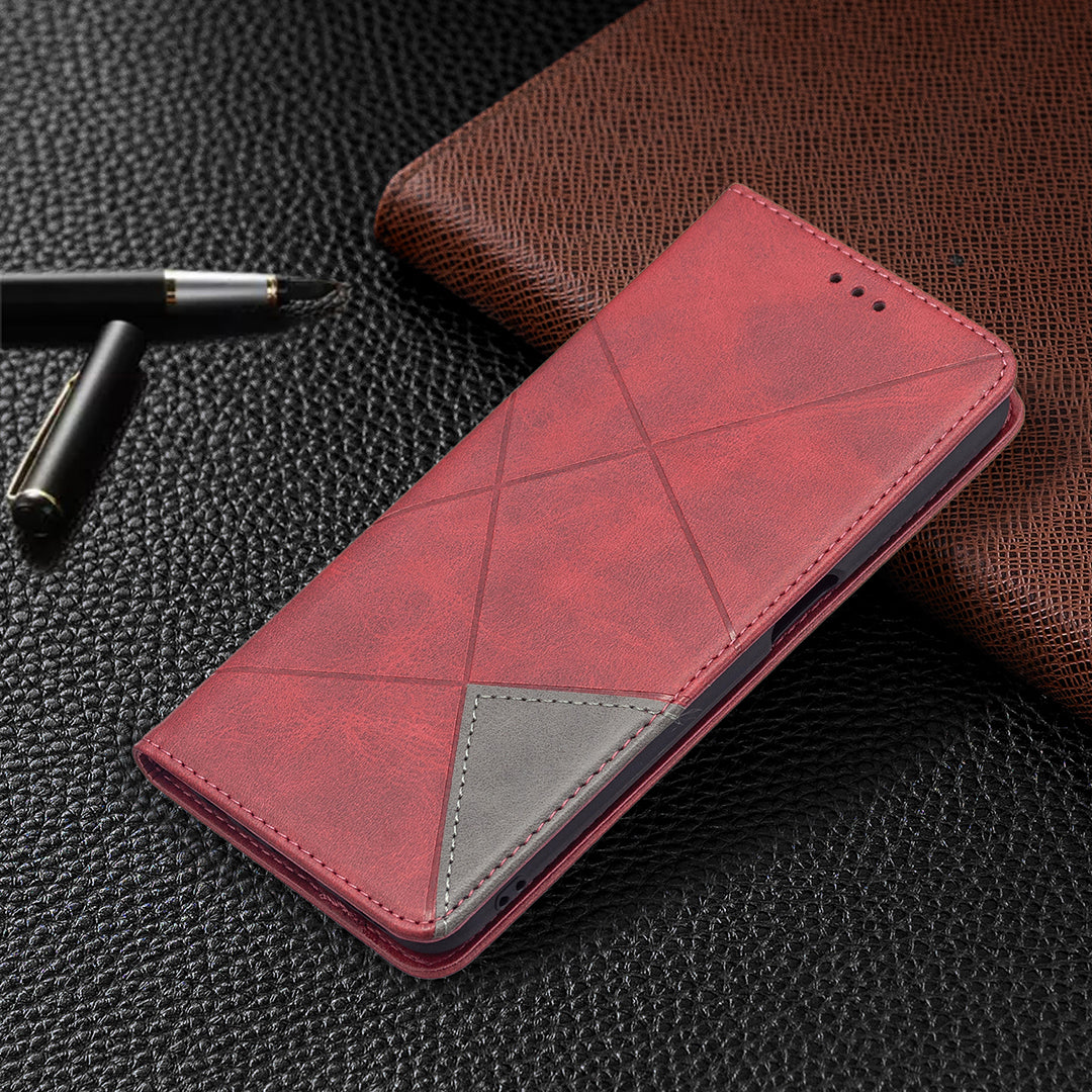 Magnetic Closure Card Holder Vintage Rhombus-Like Imprinting Drop-proof Leather Stand Protective Case for Oppo A16/A16s/A54s