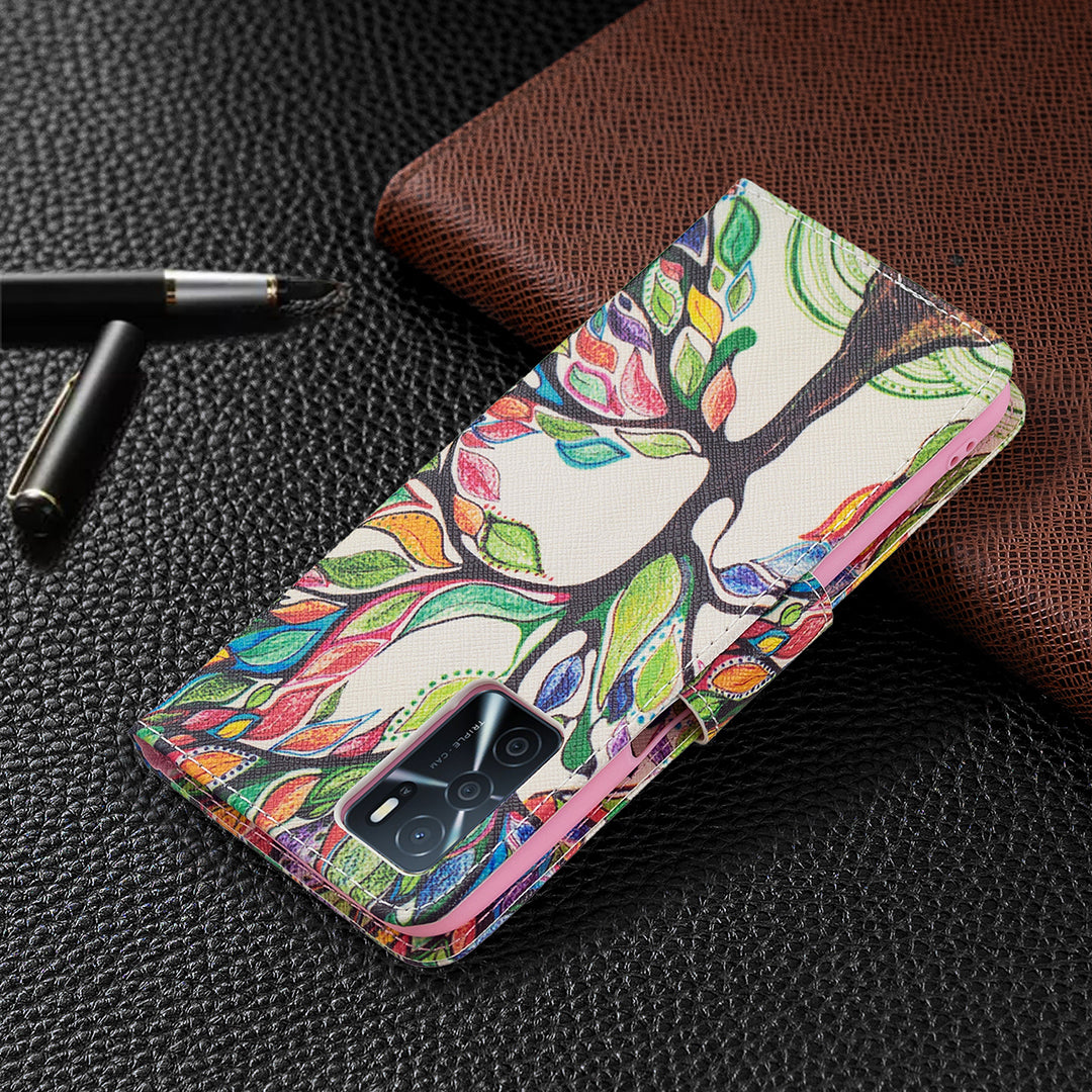 Pattern Printing Premium PU Leather Wallet Stand Flip Protective Cover with Magnetic Closure for Oppo A16/A16s/A54s