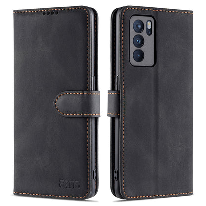 AZNS Fully-Wrapped Soft TPU Inner Shell + Leather Phone Cover Case for Oppo Reno6 5G