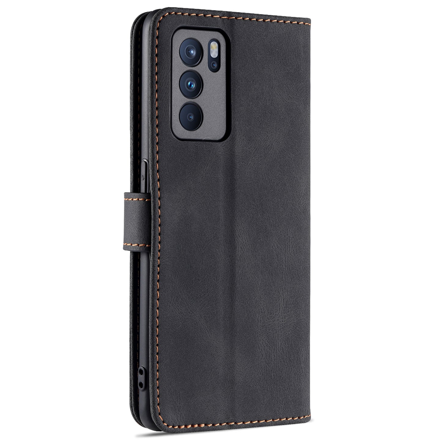 AZNS Fully-Wrapped Soft TPU Inner Shell + Leather Phone Cover Case for Oppo Reno6 5G