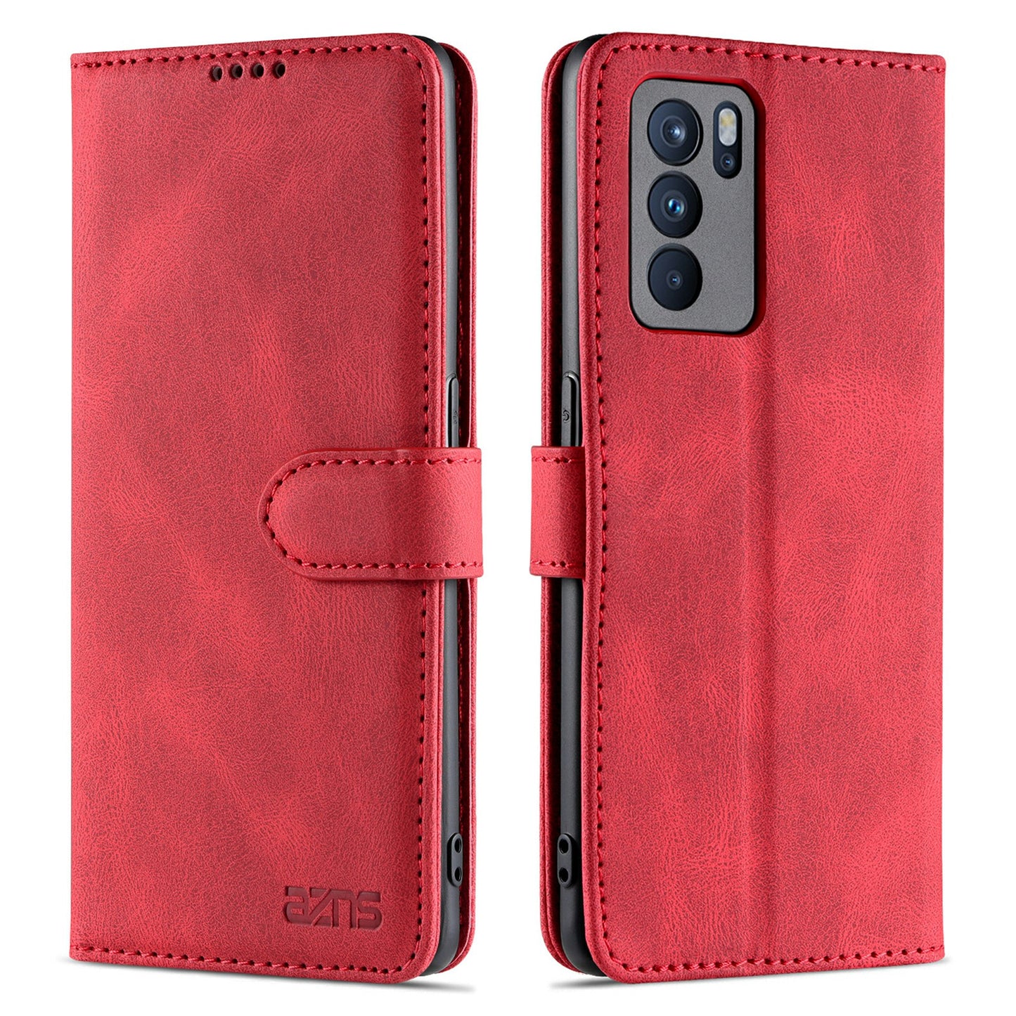 AZNS Fully-Wrapped Soft TPU Inner Shell + Leather Phone Cover Case for Oppo Reno6 5G