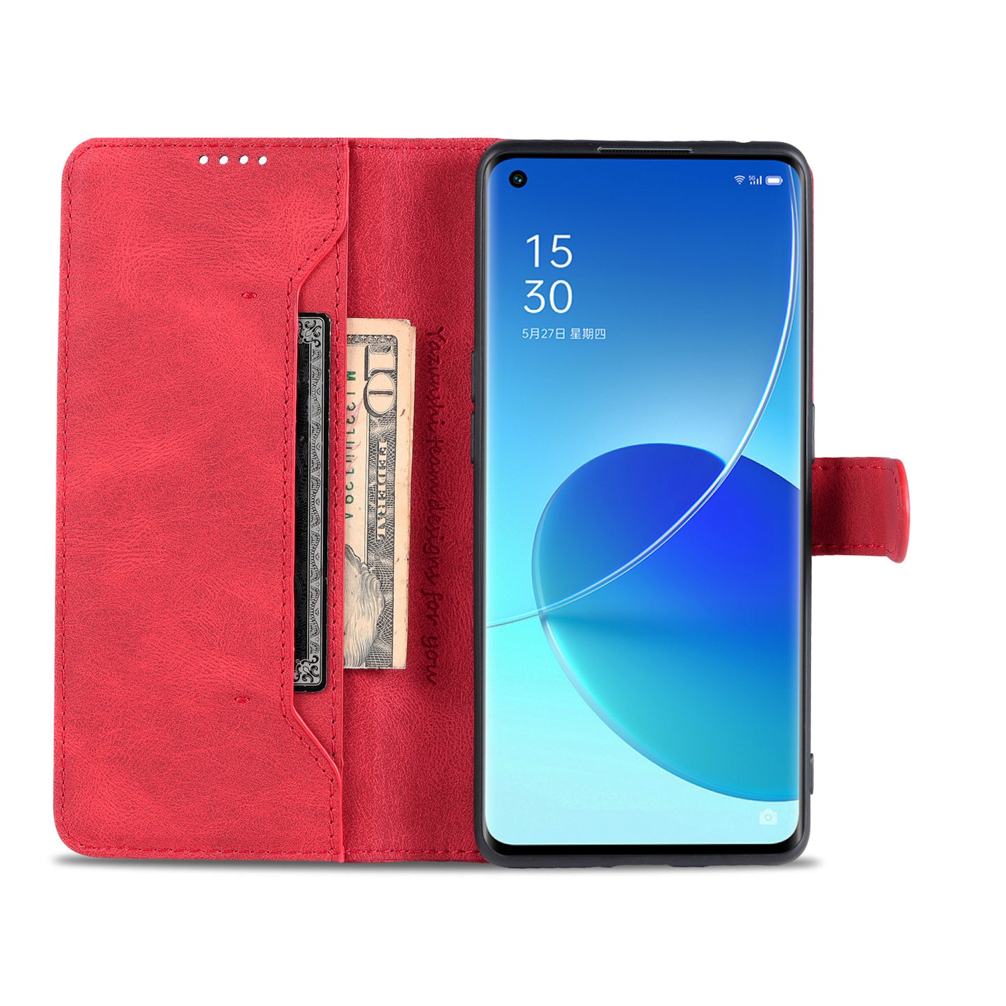 AZNS Fully-Wrapped Soft TPU Inner Shell + Leather Phone Cover Case for Oppo Reno6 5G