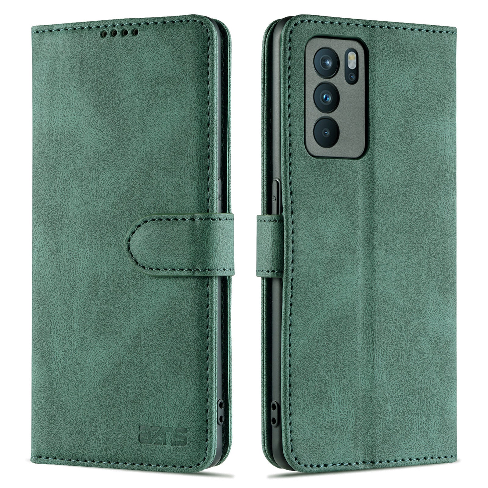 AZNS Fully-Wrapped Soft TPU Inner Shell + Leather Phone Cover Case for Oppo Reno6 5G