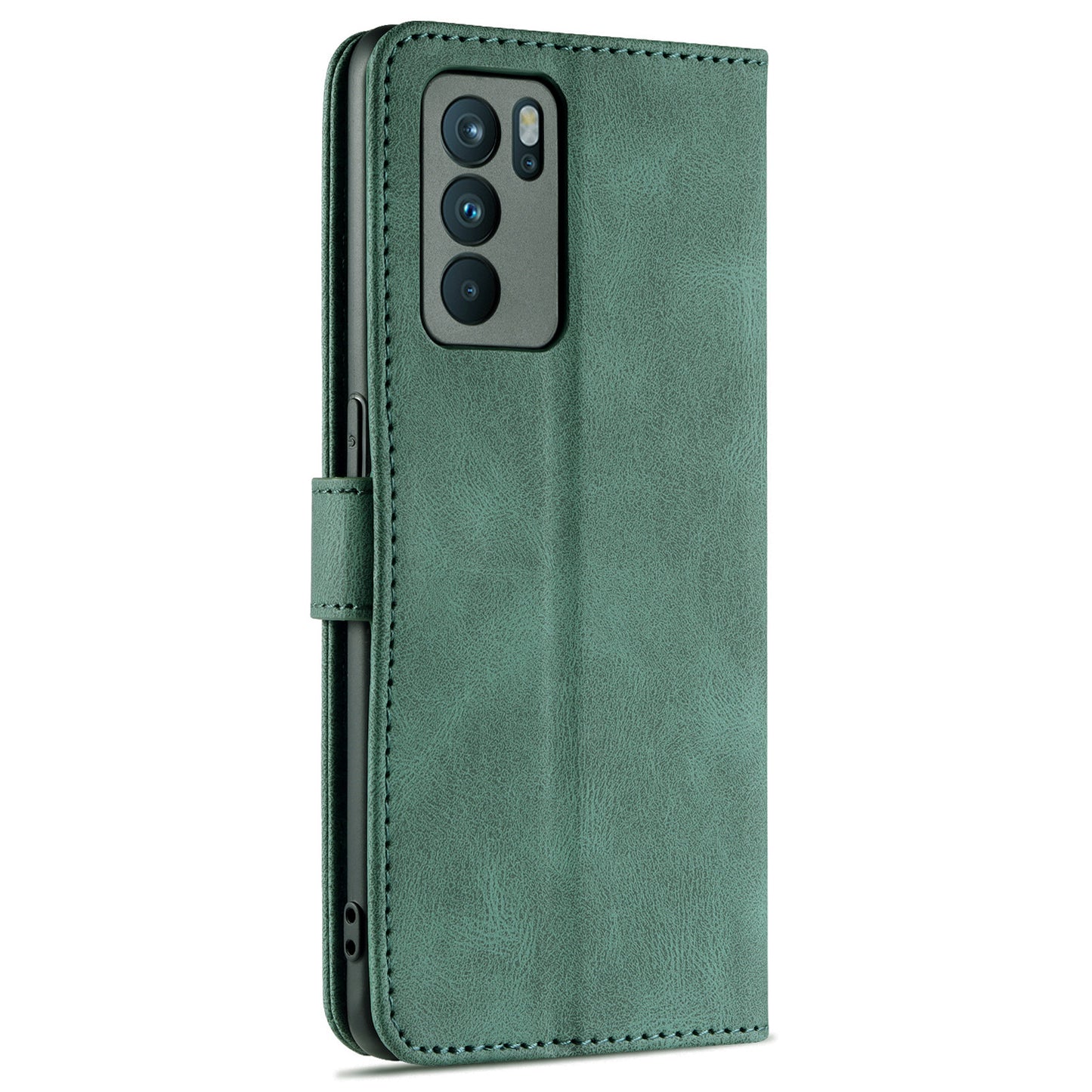 AZNS Fully-Wrapped Soft TPU Inner Shell + Leather Phone Cover Case for Oppo Reno6 5G