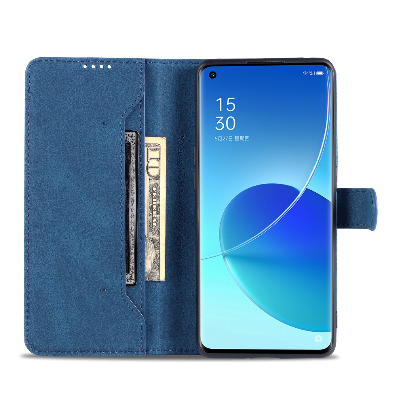 AZNS Fully-Wrapped Soft TPU Inner Shell + Leather Phone Cover Case for Oppo Reno6 5G