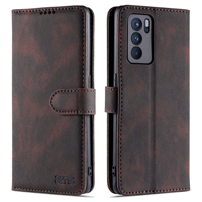 AZNS Fully-Wrapped Soft TPU Inner Shell + Leather Phone Cover Case for Oppo Reno6 5G