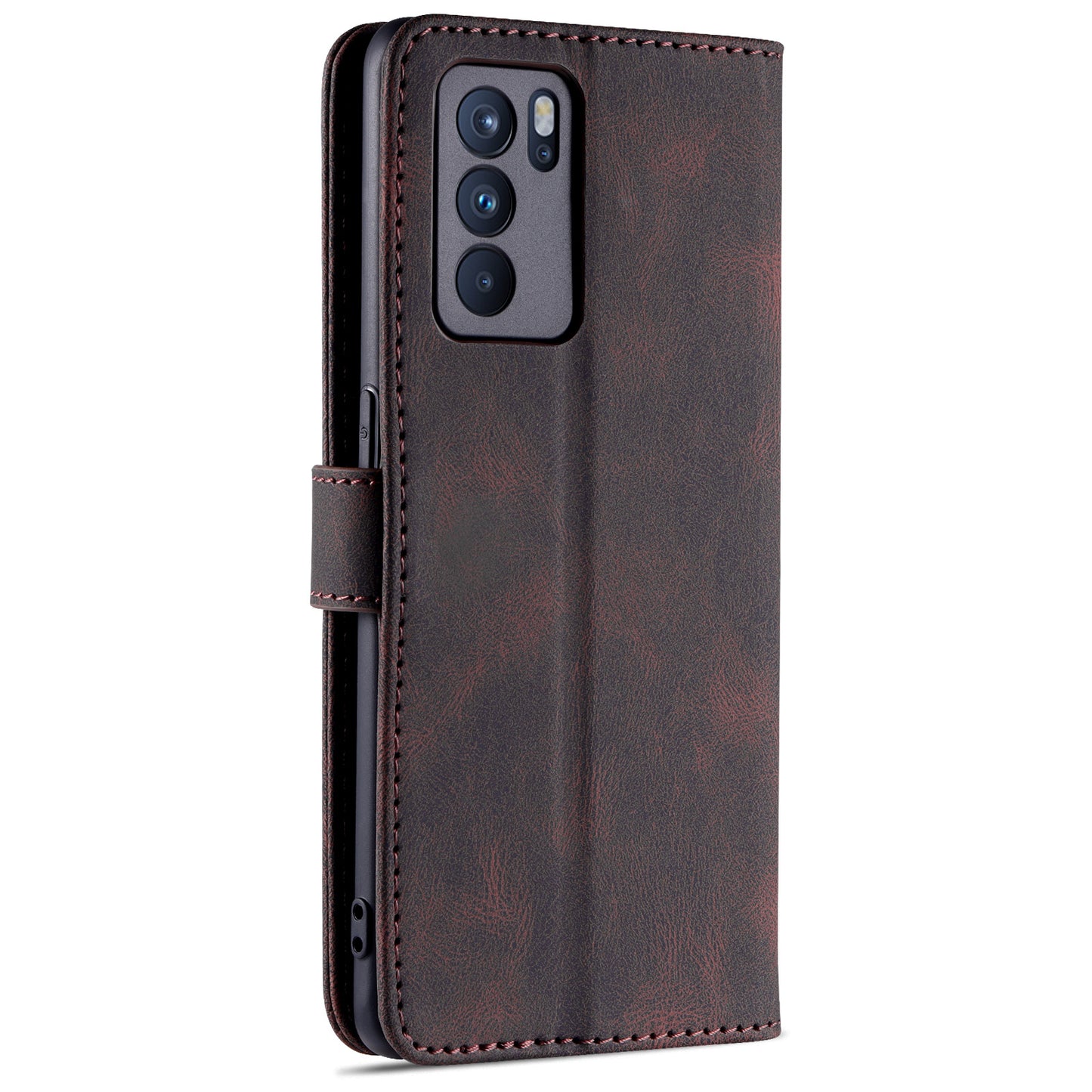 AZNS Fully-Wrapped Soft TPU Inner Shell + Leather Phone Cover Case for Oppo Reno6 5G