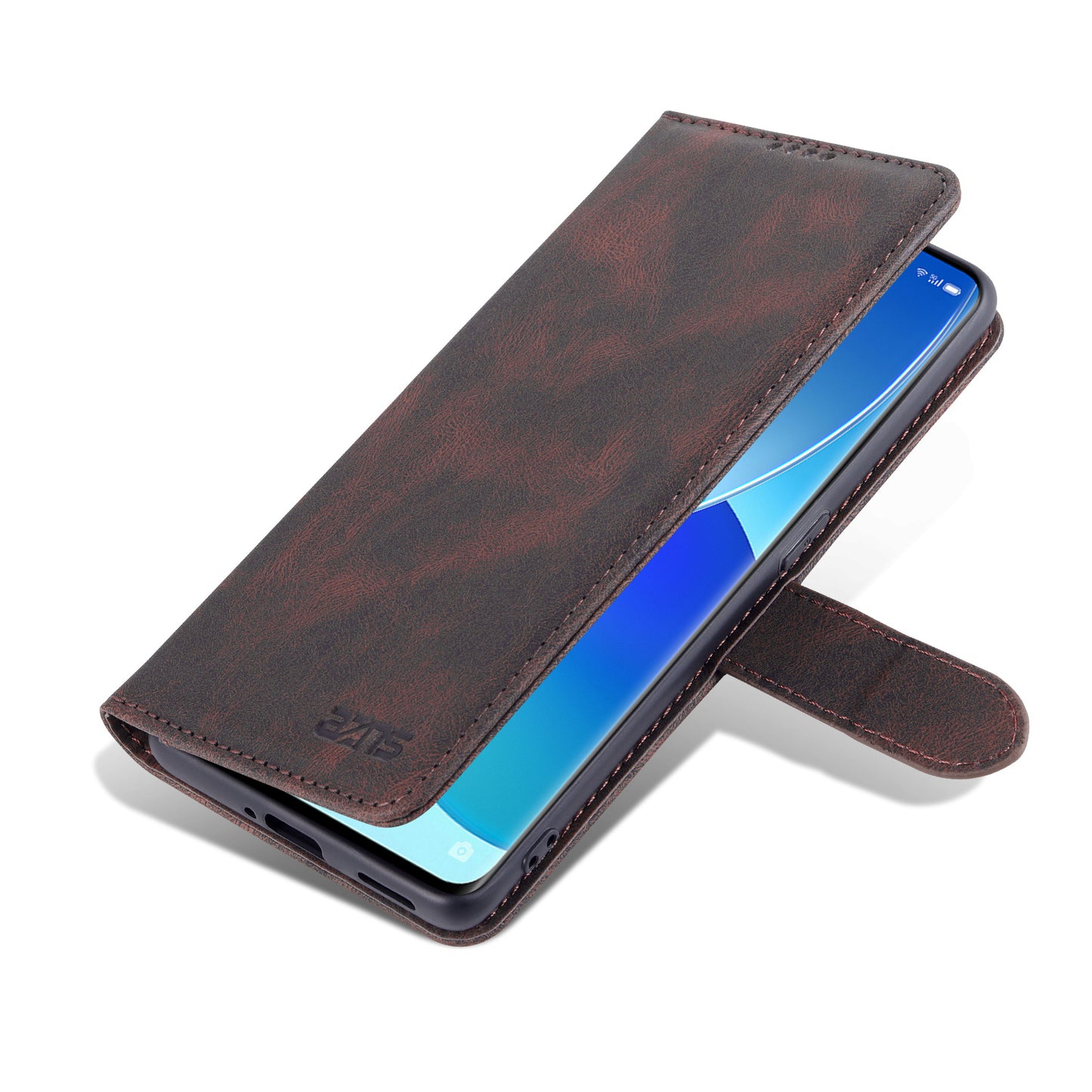 AZNS Fully-Wrapped Soft TPU Inner Shell + Leather Phone Cover Case for Oppo Reno6 5G