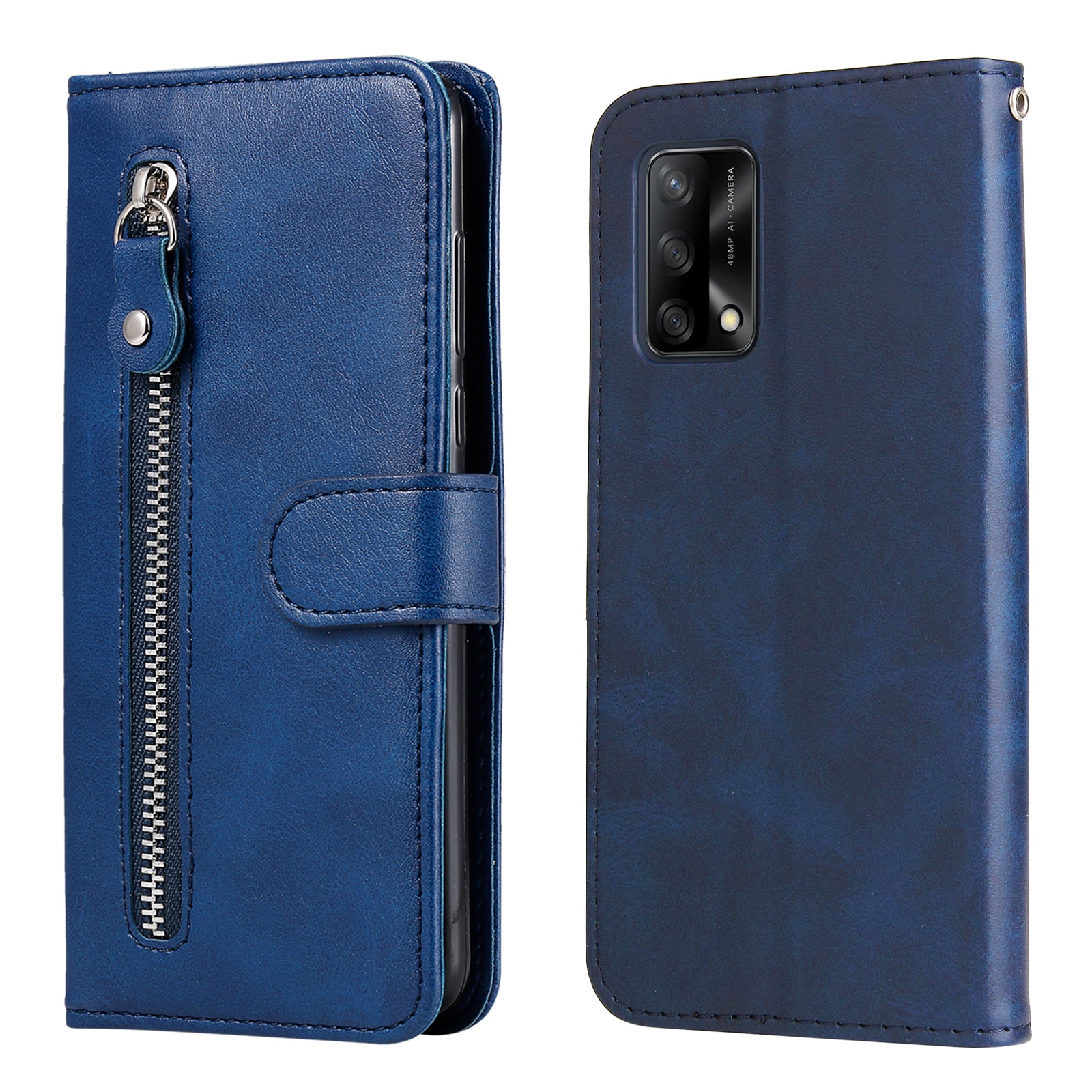 Fashionable Flip Phone Case Zipper Pocket Design Wallet PU Leather Phone Cover for Oppo F19 / A74 4G