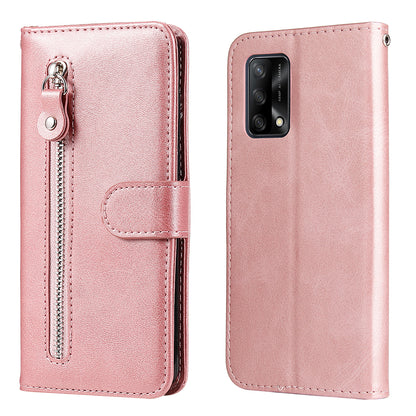 Fashionable Flip Phone Case Zipper Pocket Design Wallet PU Leather Phone Cover for Oppo F19 / A74 4G