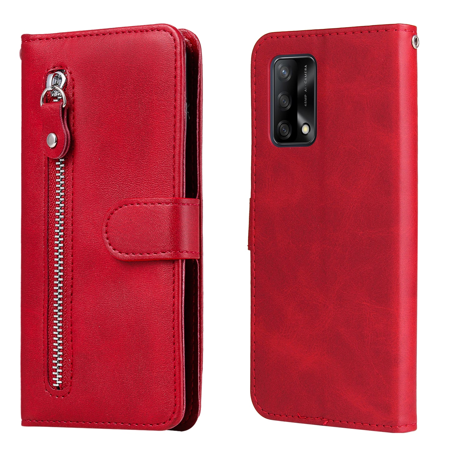 Fashionable Flip Phone Case Zipper Pocket Design Wallet PU Leather Phone Cover for Oppo F19 / A74 4G