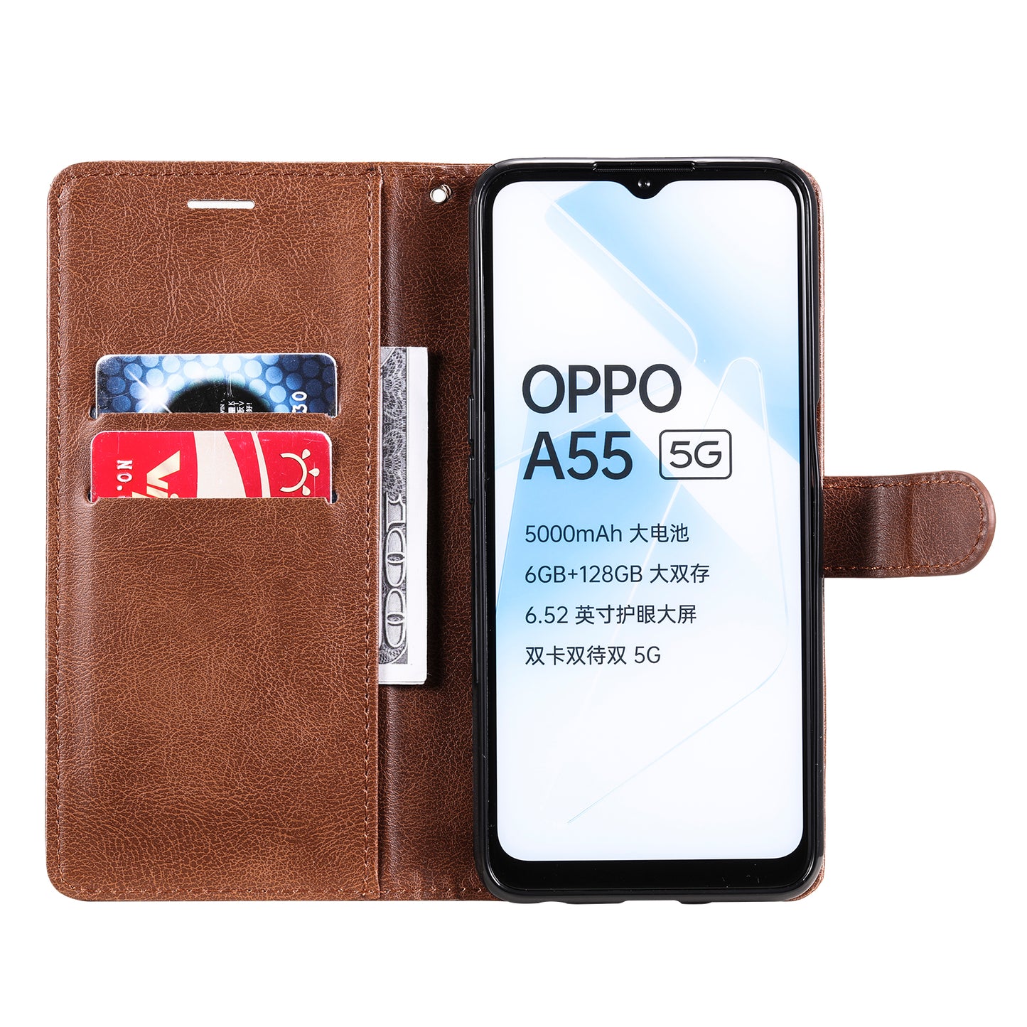 KT Leather Series-2 Shockproof Folio Flip PU Leather Wallet Case with Stand and Strap for Oppo A55 5G / A54 4G / A16 4G / Realme V11 5G