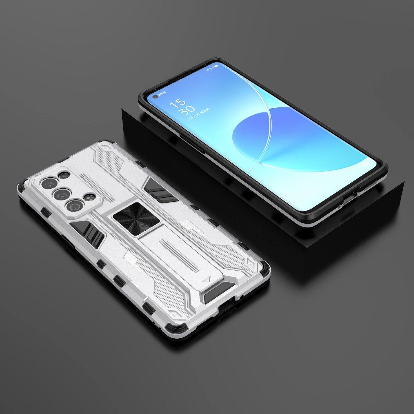 Kickstand Design Hard PC Back + Soft TPU Bumper Bumper Drop Proof Protective Case for Oppo Reno6 Pro+ 5G