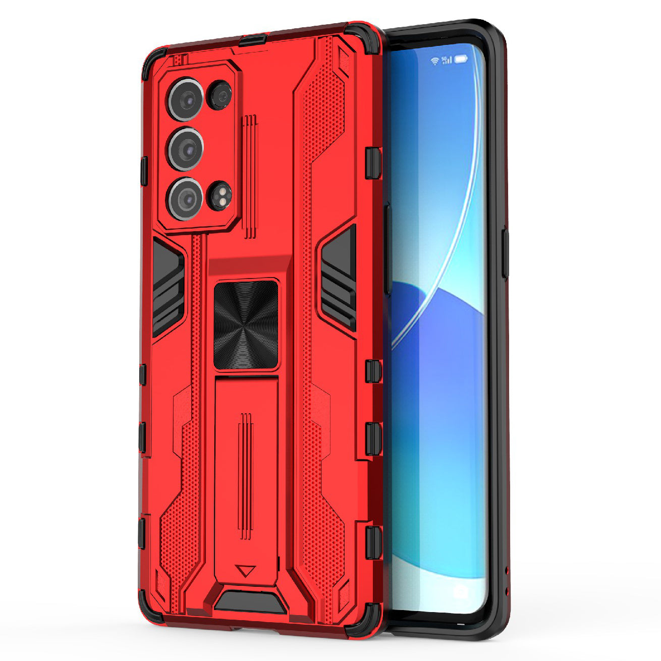 Kickstand Design Hard PC Back + Soft TPU Bumper Bumper Drop Proof Protective Case for Oppo Reno6 Pro+ 5G