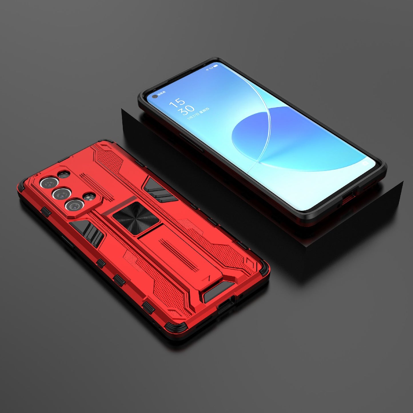 Kickstand Design Hard PC Back + Soft TPU Bumper Bumper Drop Proof Protective Case for Oppo Reno6 Pro+ 5G