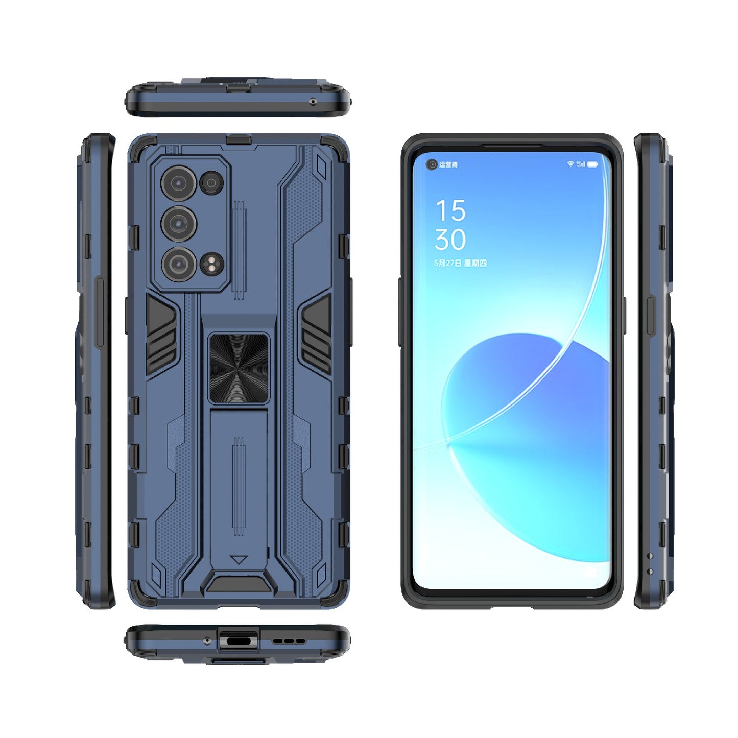 Kickstand Design Hard PC Back + Soft TPU Bumper Bumper Drop Proof Protective Case for Oppo Reno6 Pro+ 5G