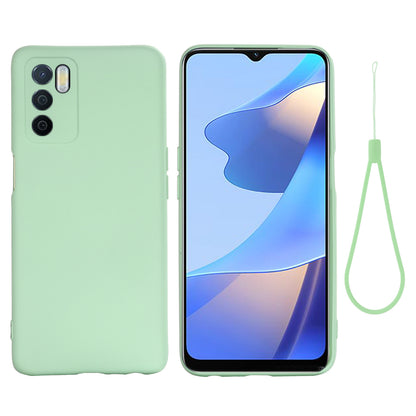 Microfiber Liner Shockproof Precise Cutout Solid Color Liquid Silicone Phone Case with Handy Strap for Oppo A16/A16S (Global)