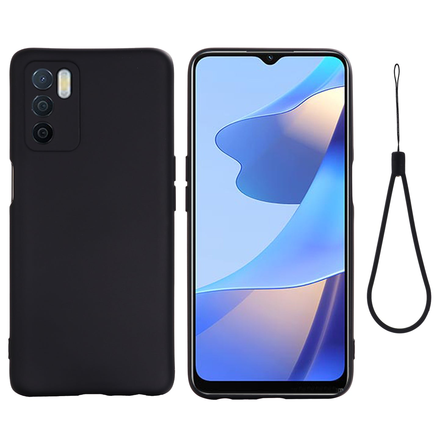 Microfiber Liner Shockproof Precise Cutout Solid Color Liquid Silicone Phone Case with Handy Strap for Oppo A16/A16S (Global)