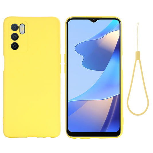 Microfiber Liner Shockproof Precise Cutout Solid Color Liquid Silicone Phone Case with Handy Strap for Oppo A16/A16S (Global)