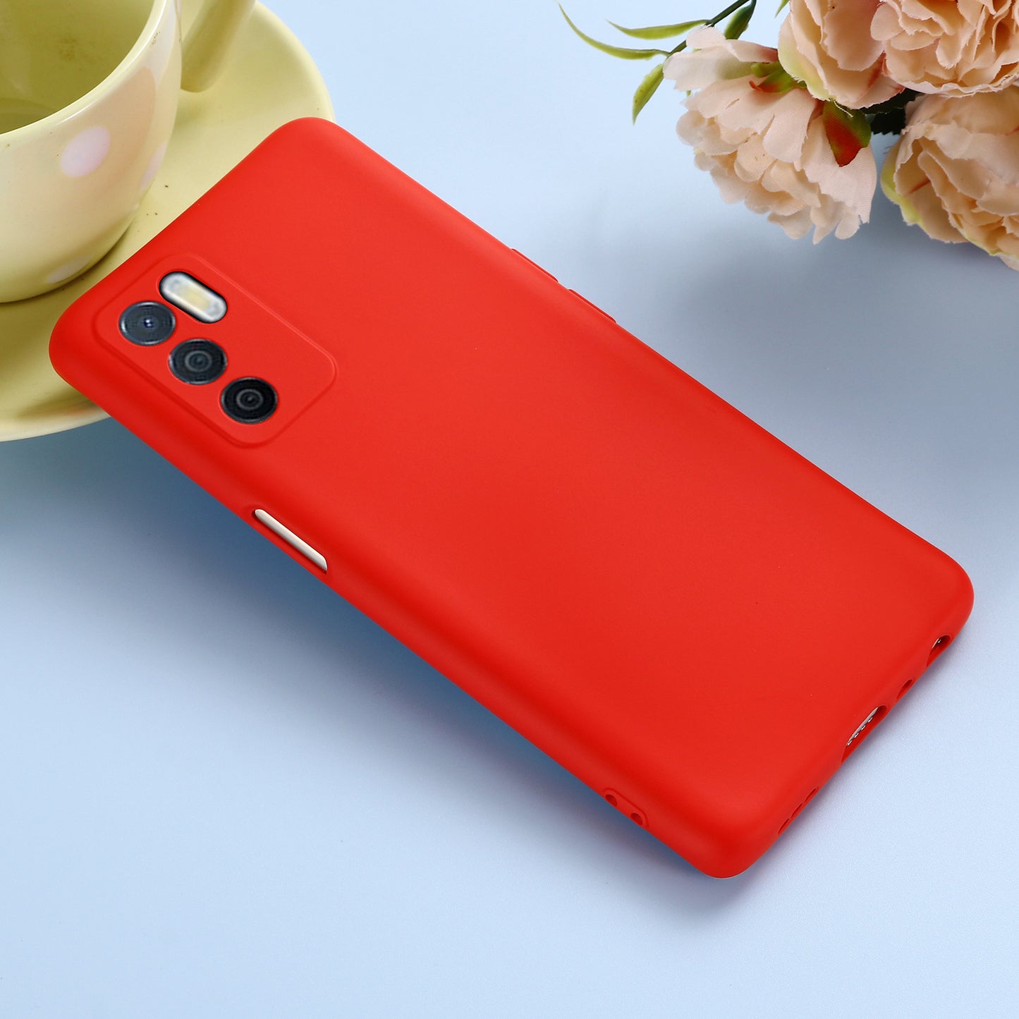 Microfiber Liner Shockproof Precise Cutout Solid Color Liquid Silicone Phone Case with Handy Strap for Oppo A16/A16S (Global)