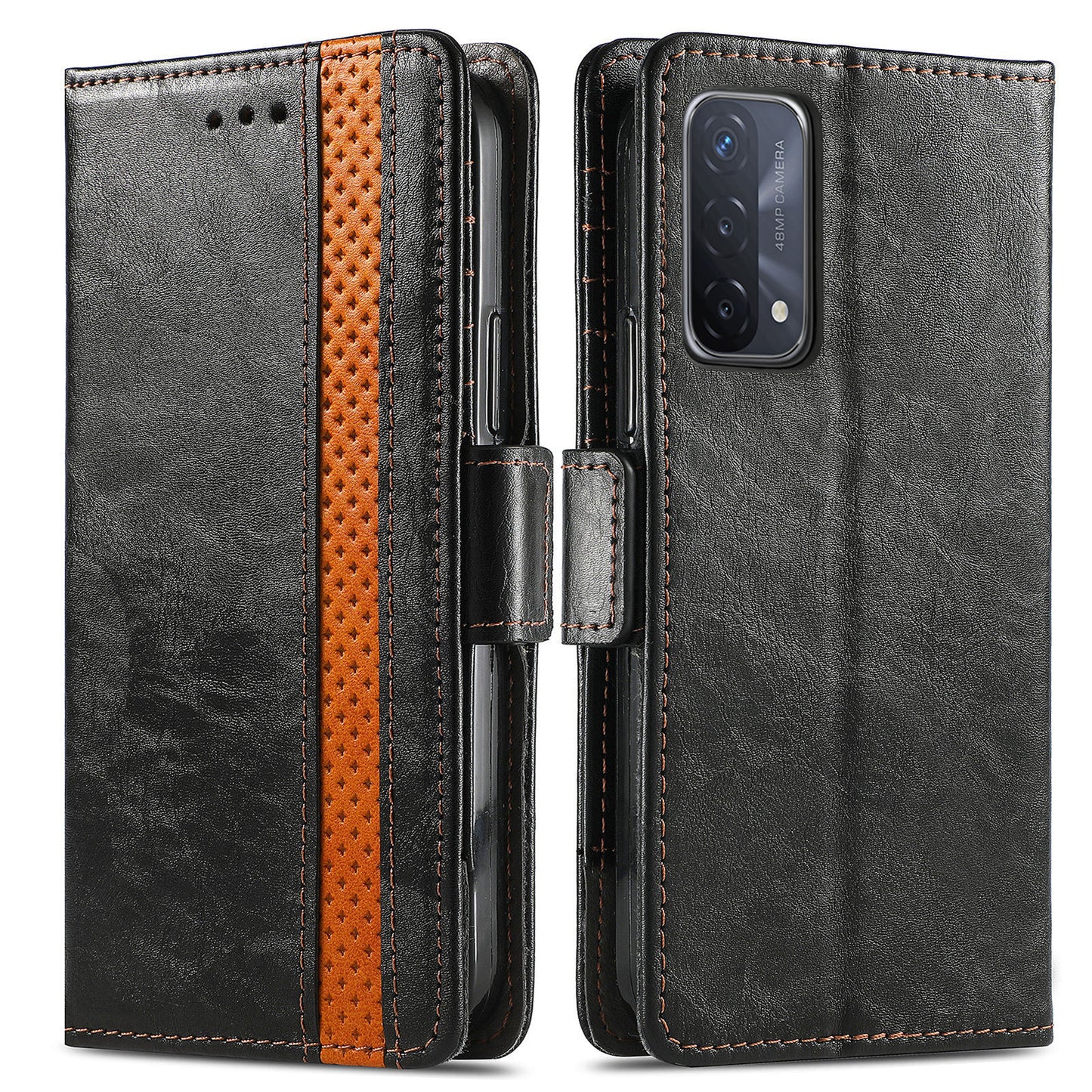 CASENEO 002 Series Business Style Folio Flip Dual Magnetic Clasp Splicing Leather Mobile Phone Case for OPPO A54 5G/A74 5G/A93 5G