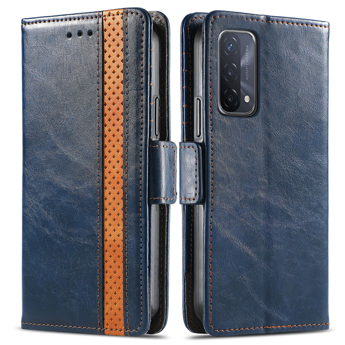 CASENEO 002 Series Business Style Folio Flip Dual Magnetic Clasp Splicing Leather Mobile Phone Case for OPPO A54 5G/A74 5G/A93 5G