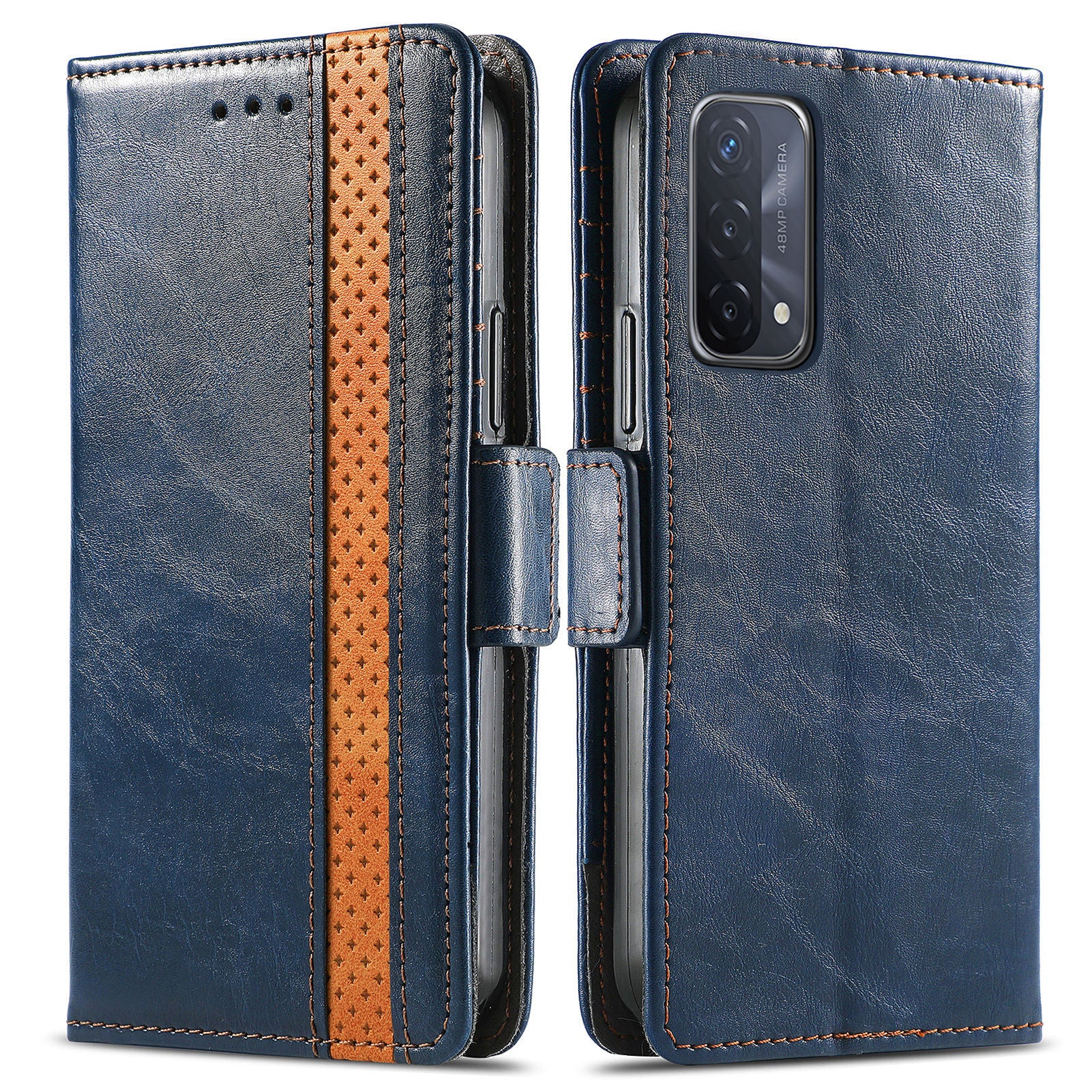 CASENEO 002 Series Business Style Folio Flip Dual Magnetic Clasp Splicing Leather Mobile Phone Case for OPPO A54 5G/A74 5G/A93 5G