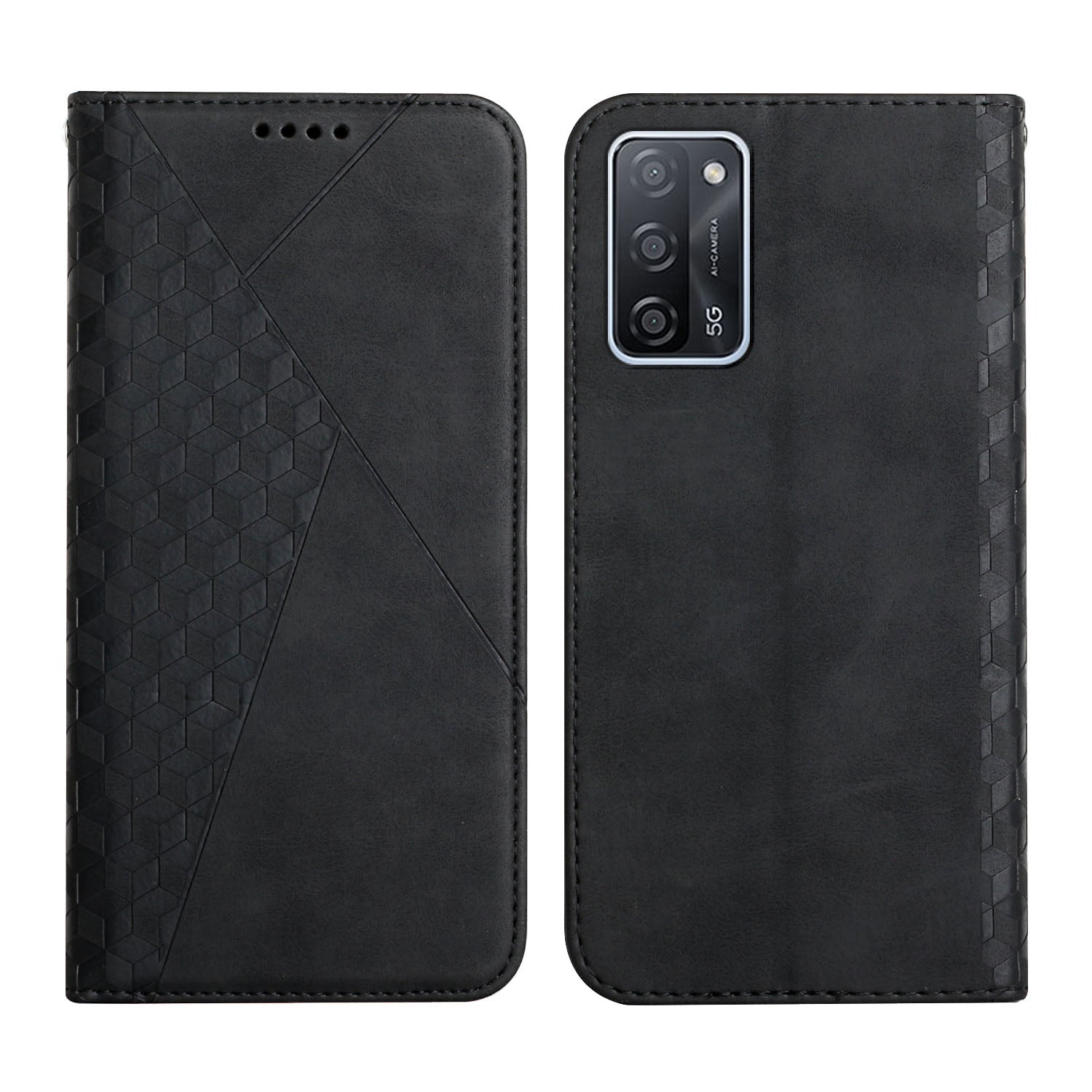 Rhombus Pattern Skin-touch Feel Magnetic Absorption Leather Protective Phone Cover Case for Oppo A16/A16s/A54s/A55 5G/A53s 5G