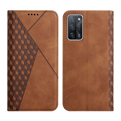 Rhombus Pattern Skin-touch Feel Magnetic Absorption Leather Protective Phone Cover Case for Oppo A16/A16s/A54s/A55 5G/A53s 5G