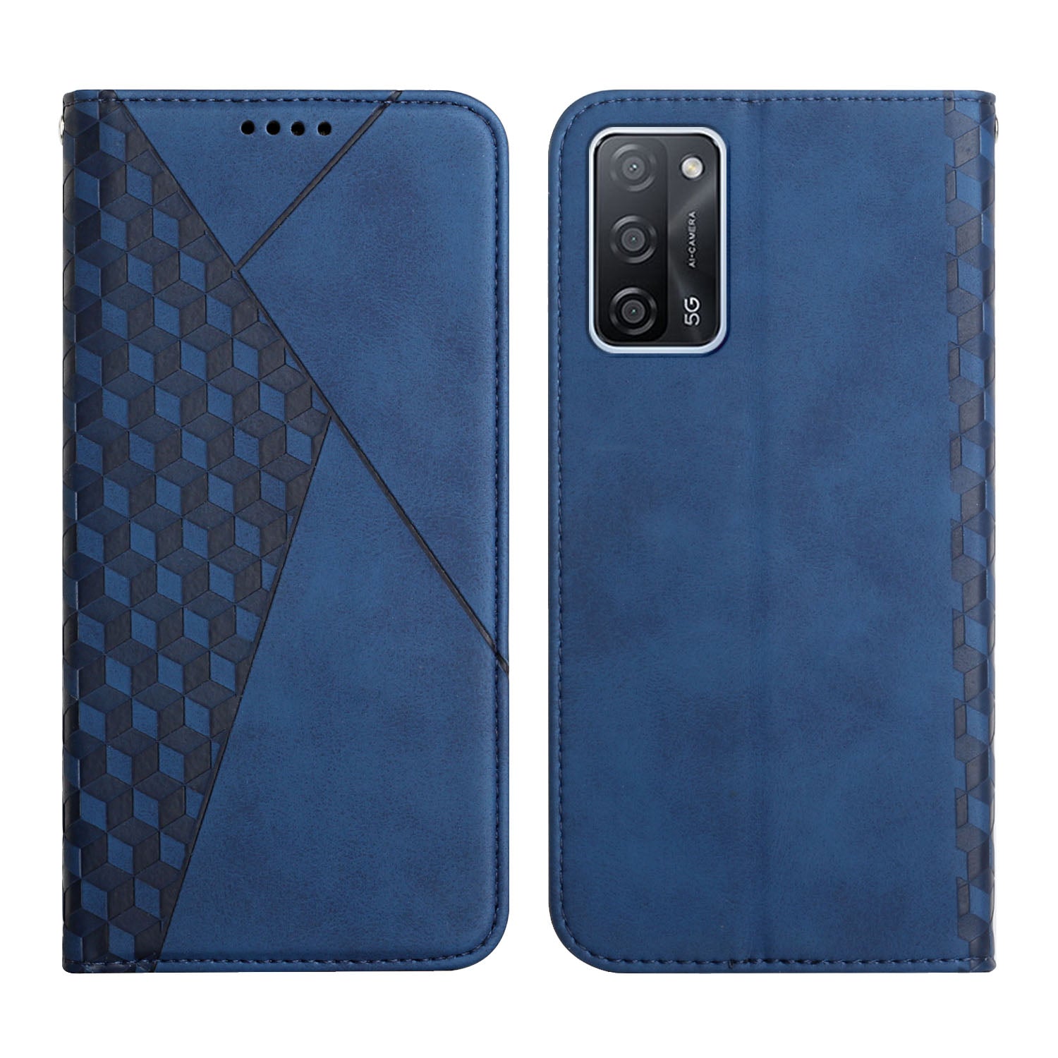 Rhombus Pattern Skin-touch Feel Magnetic Absorption Leather Protective Phone Cover Case for Oppo A16/A16s/A54s/A55 5G/A53s 5G