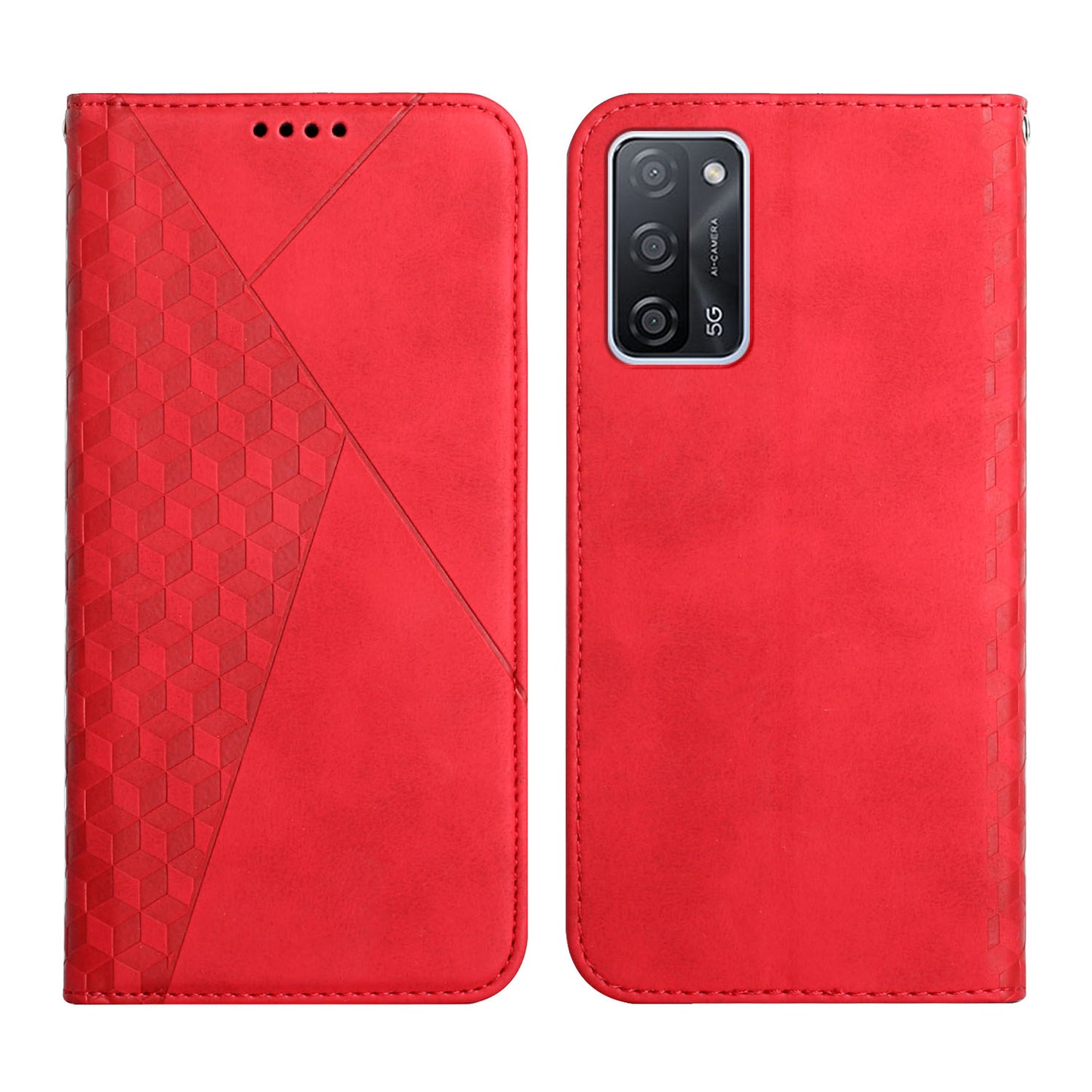 Rhombus Pattern Skin-touch Feel Magnetic Absorption Leather Protective Phone Cover Case for Oppo A16/A16s/A54s/A55 5G/A53s 5G