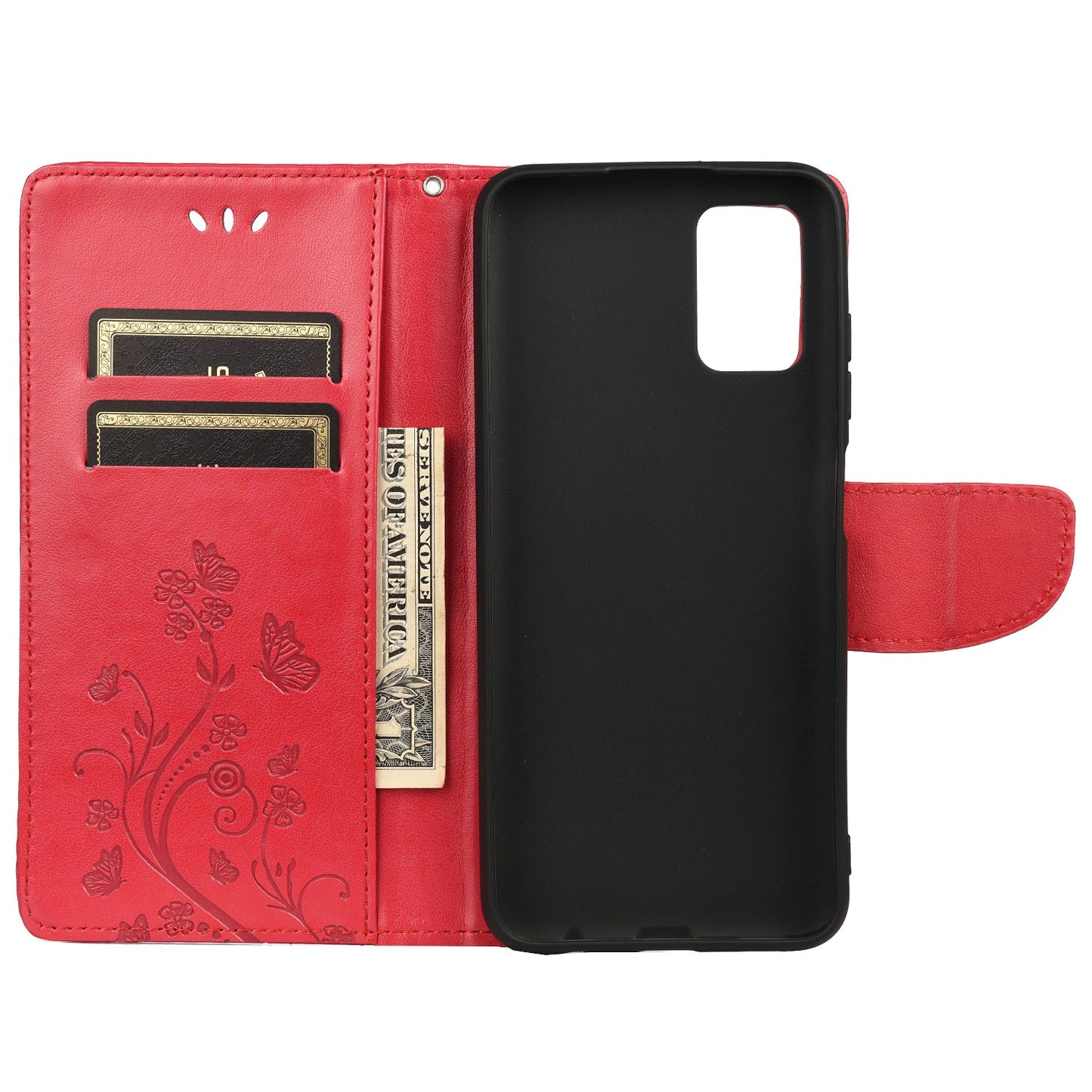 Butterfly Flower Imprinted Leather Wallet Stand Full Protection Phone Case Cover with Lanyard for Oppo Reno6 5G