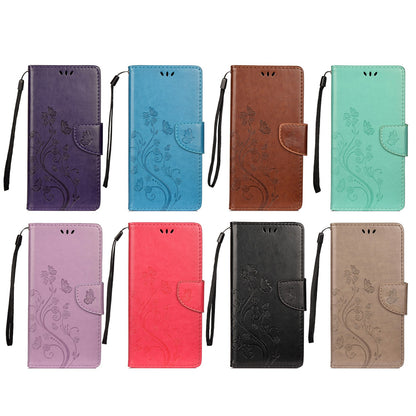 Butterfly Flower Imprinted Leather Wallet Stand Full Protection Phone Case Cover with Lanyard for Oppo Reno6 5G