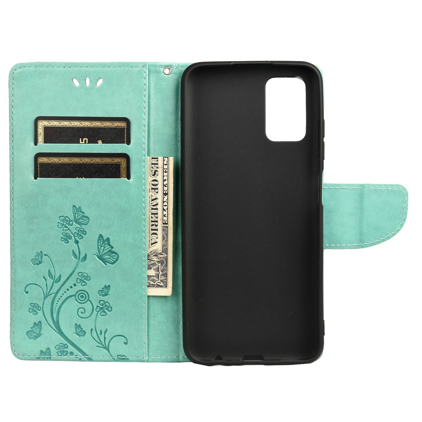 Butterfly Flower Imprinted Leather Wallet Stand Full Protection Phone Case Cover with Lanyard for Oppo Reno6 5G