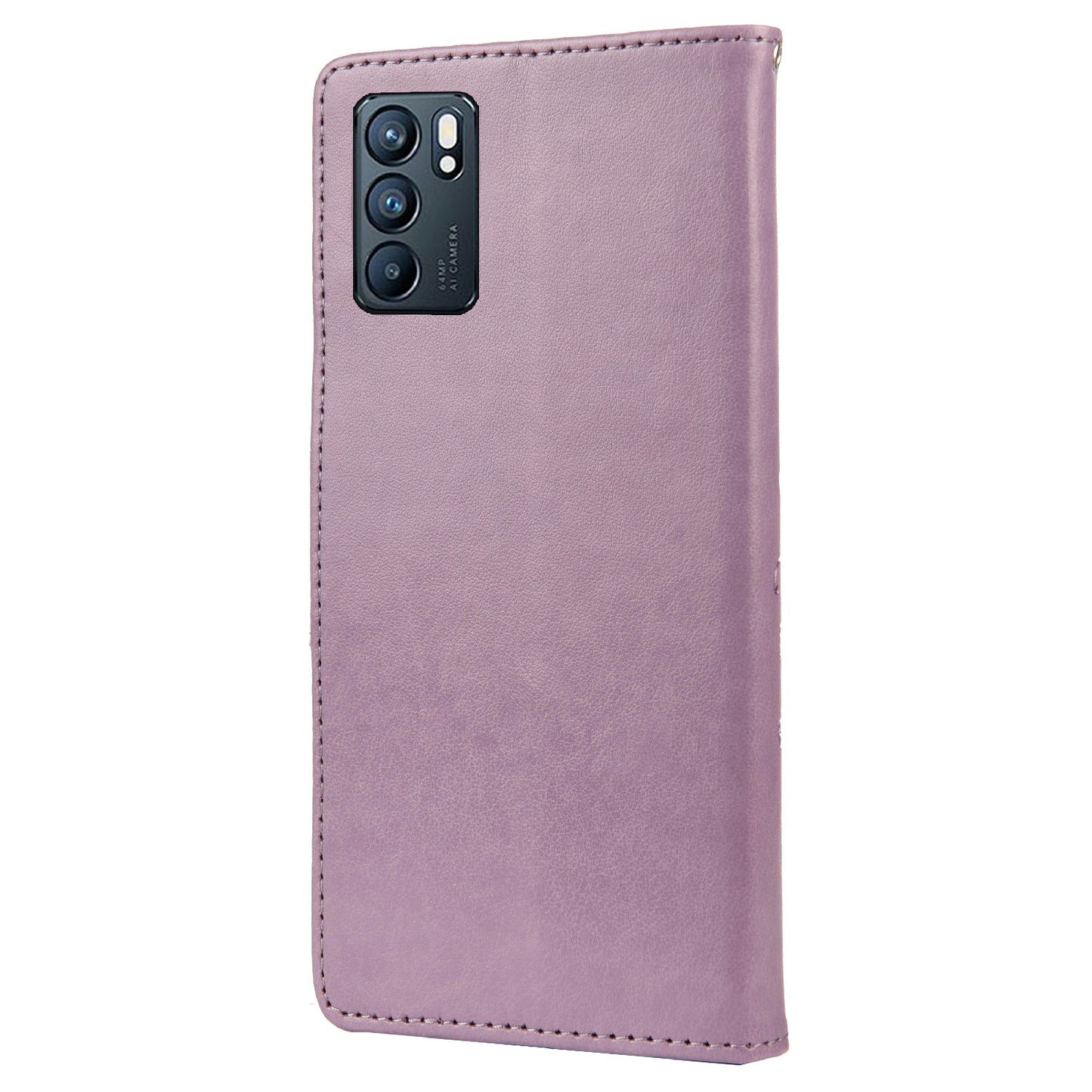 Butterfly Flower Imprinted Leather Wallet Stand Full Protection Phone Case Cover with Lanyard for Oppo Reno6 5G